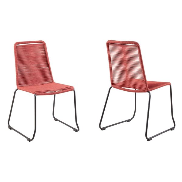 Tento Campait Shasta Metal & Rope Stackable Outdoor Dining Chair, Black Powder Coated & Brick Red TE1689545